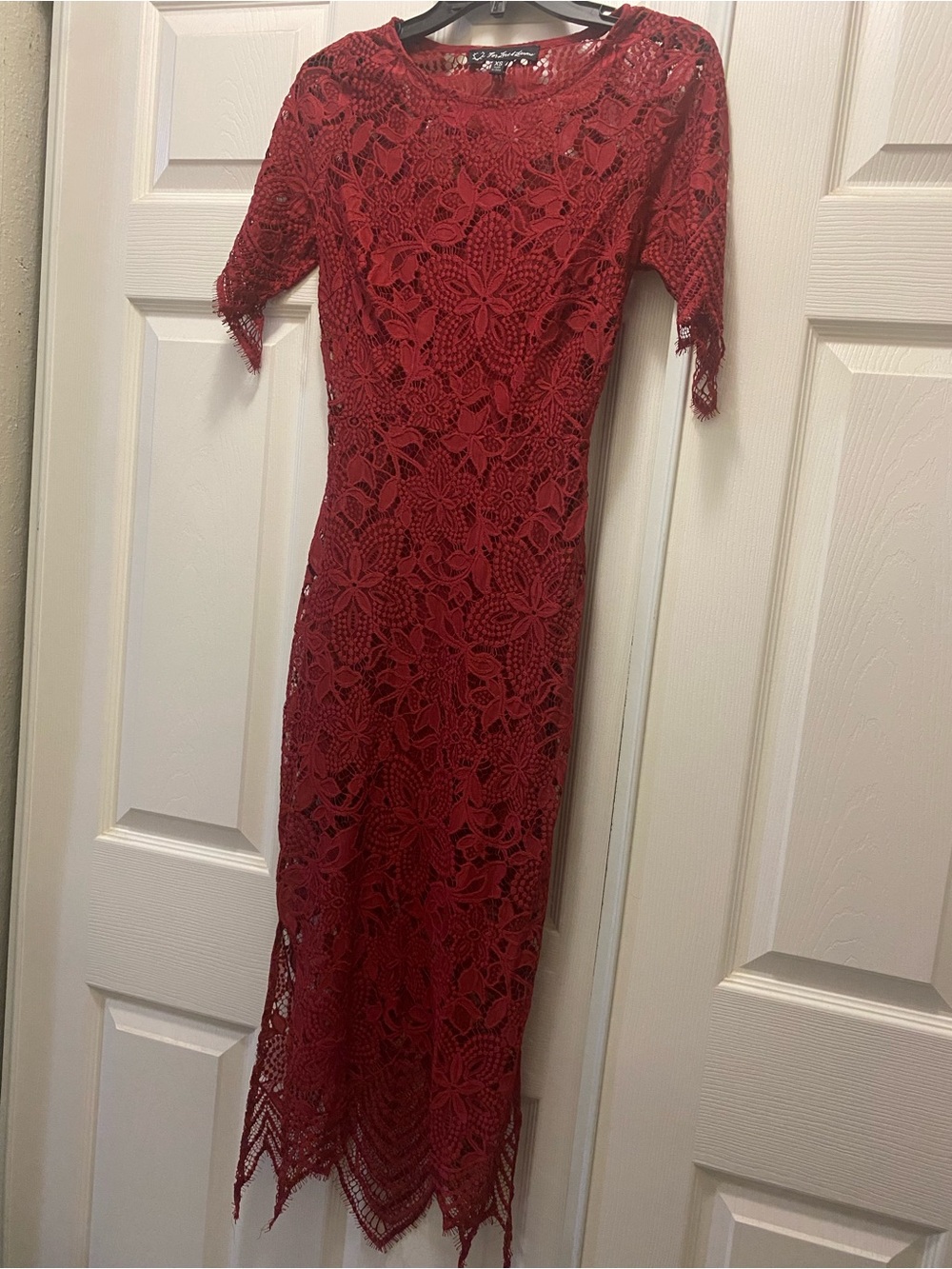 For Love & Lemons Red Floral Crochet Midi Dress